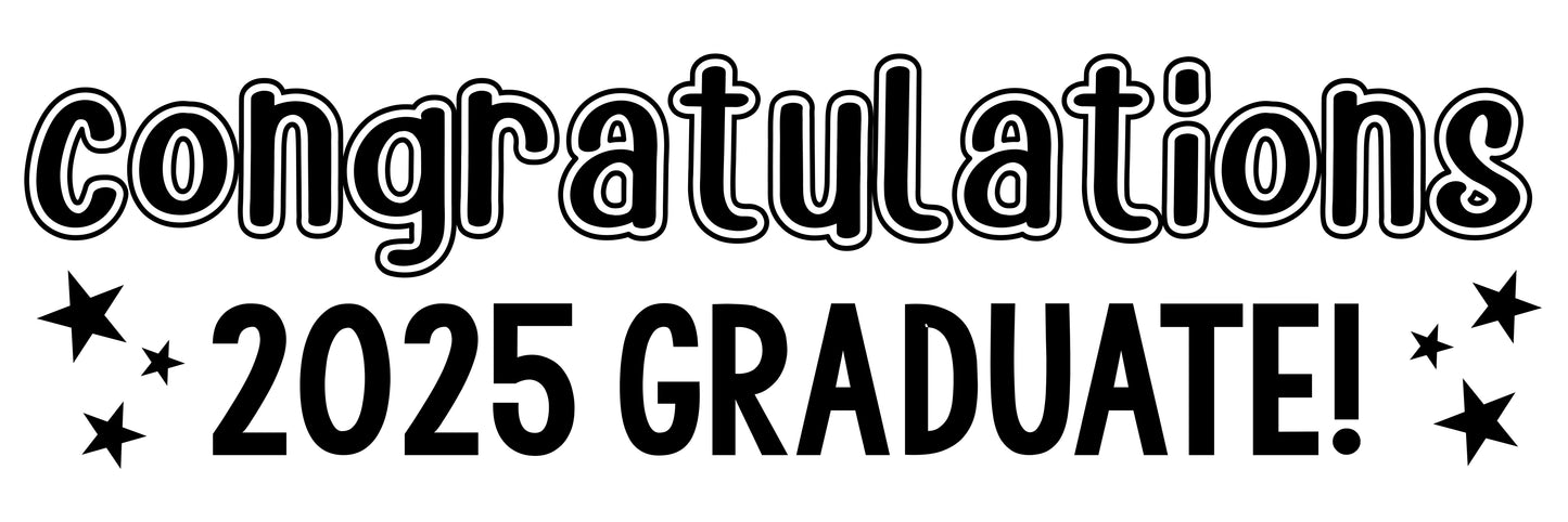 Graduation Banner - Congratulations Graduate with Stars - 2x6 - Black and White