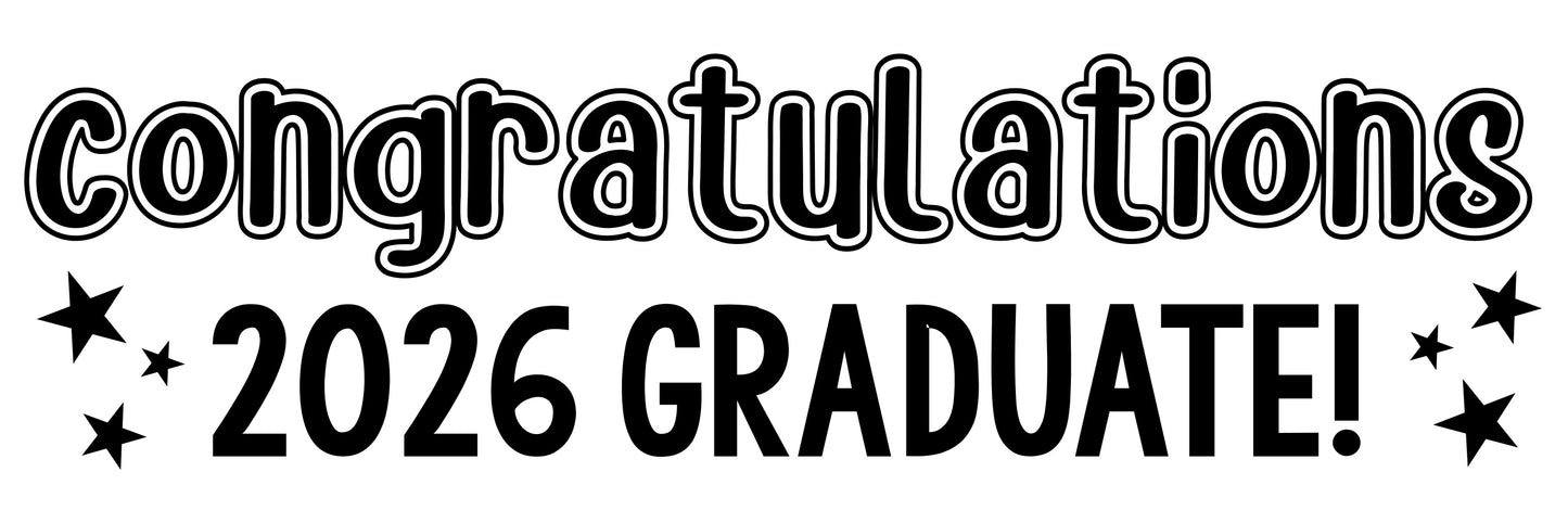 Graduation Banner - Congratulations Graduate with Stars - 2x6 - Black and White