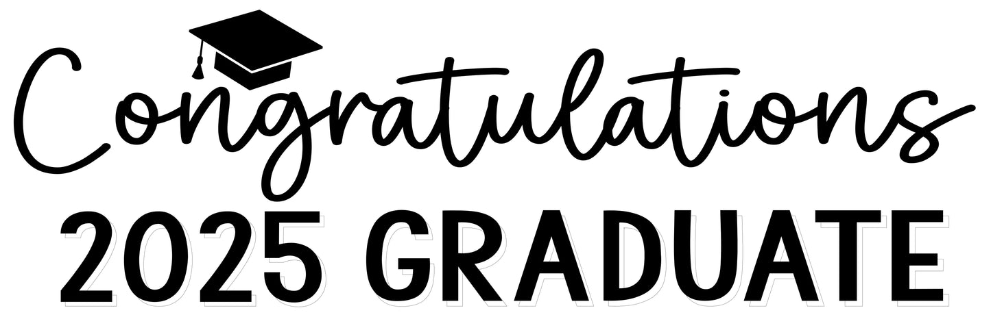 Graduation Banner - Congratulations Graduate with Cap - 2x6 - Black and White