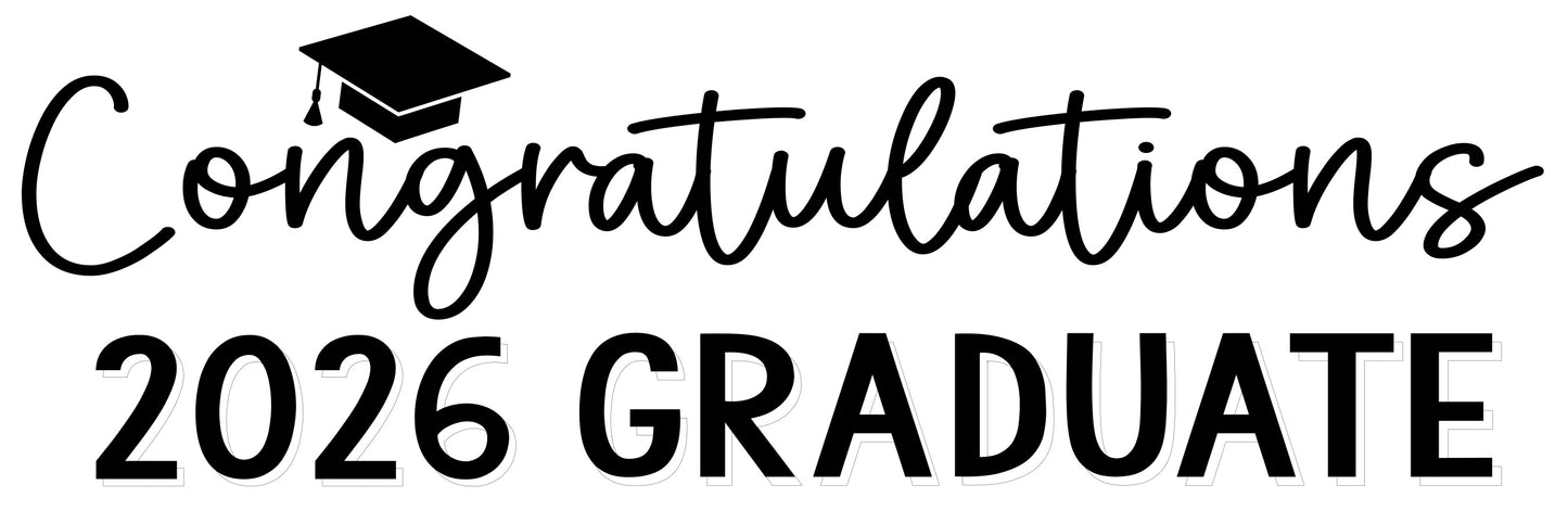 Graduation Banner - Congratulations Graduate with Cap - 2x6 - Black and White