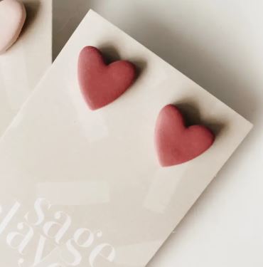 Sage Clay Co Cherry Pie Heart Earrings