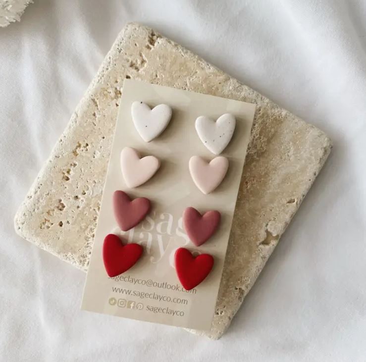 Sage Clay Co Valentine Heart Stud 4 Pack Earrings