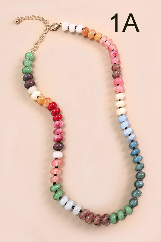 Natural Agate Multi Color Beaded Necklace