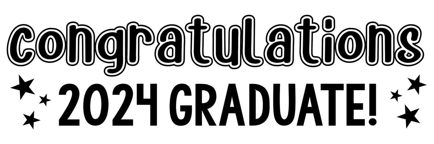 Graduation Banner - Congratulations Graduate with Stars - 2x6 - Black and White