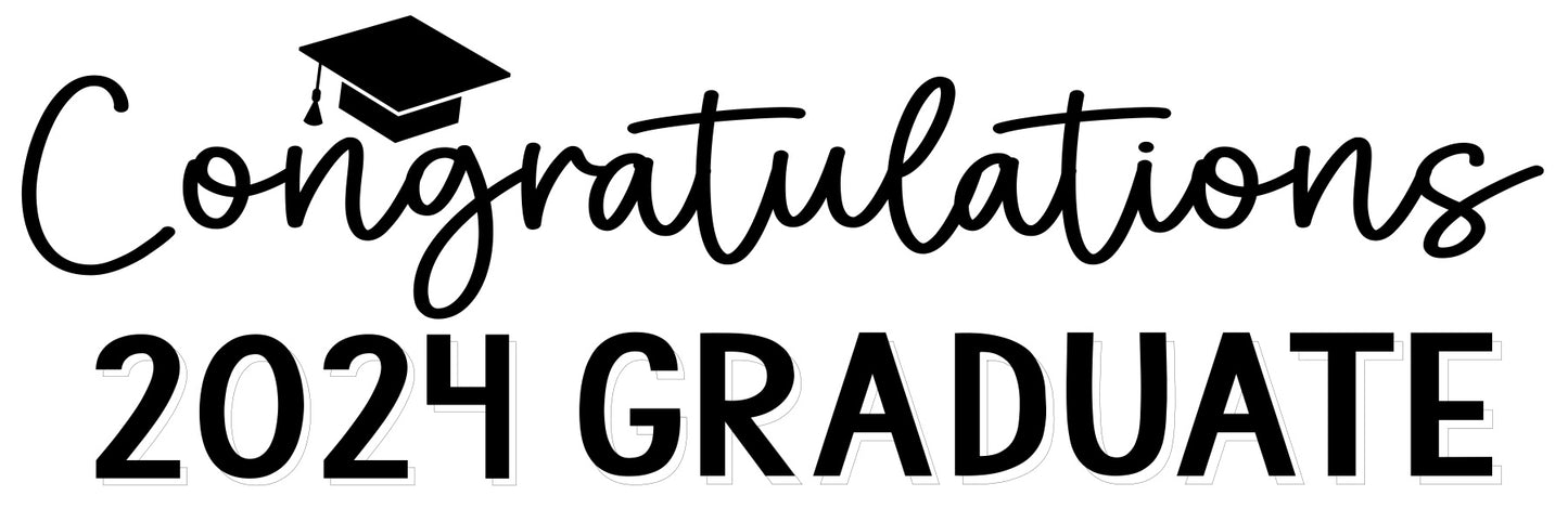 Graduation Banner - Congratulations Graduate with Cap - 2x6 - Black and White