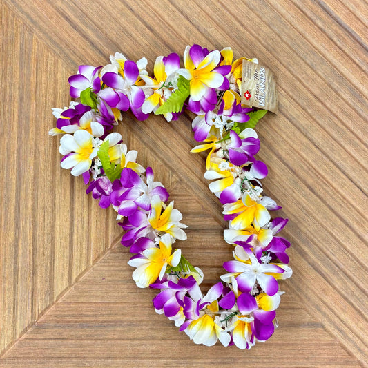 Plumeria Purple/White Yellow/White Lei