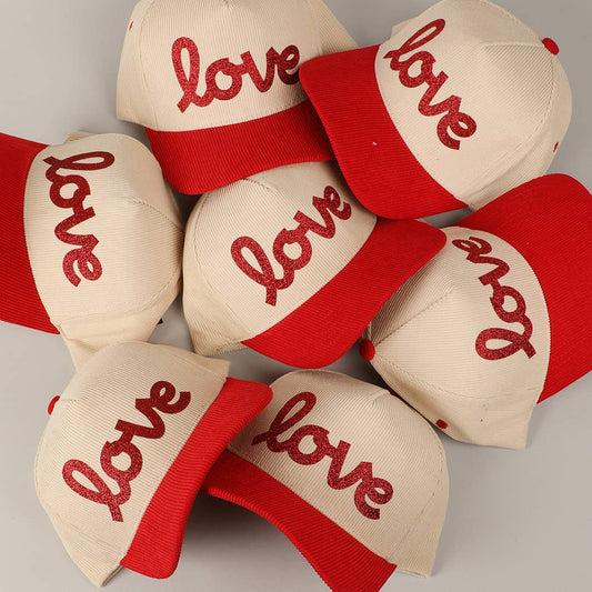 Love Glitter Lettering Two-Tone Corduroy Cap
